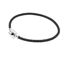 Náramek pletená kůže 19cm černá